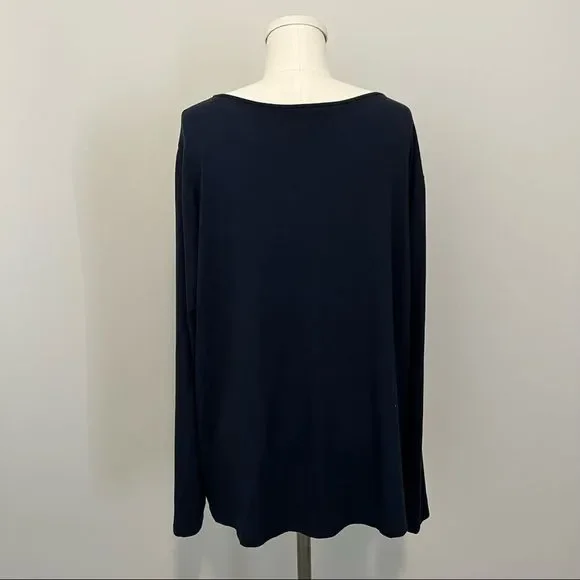 Eileen Fisher Navy Blue Long Sleeve Scoop Neck T-Shirt - Picture 7 of 10